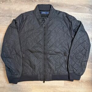 Polo Ralph Lauren Mens XXL Black Quilted Bomber Jacket Full Zip Buckle Neck